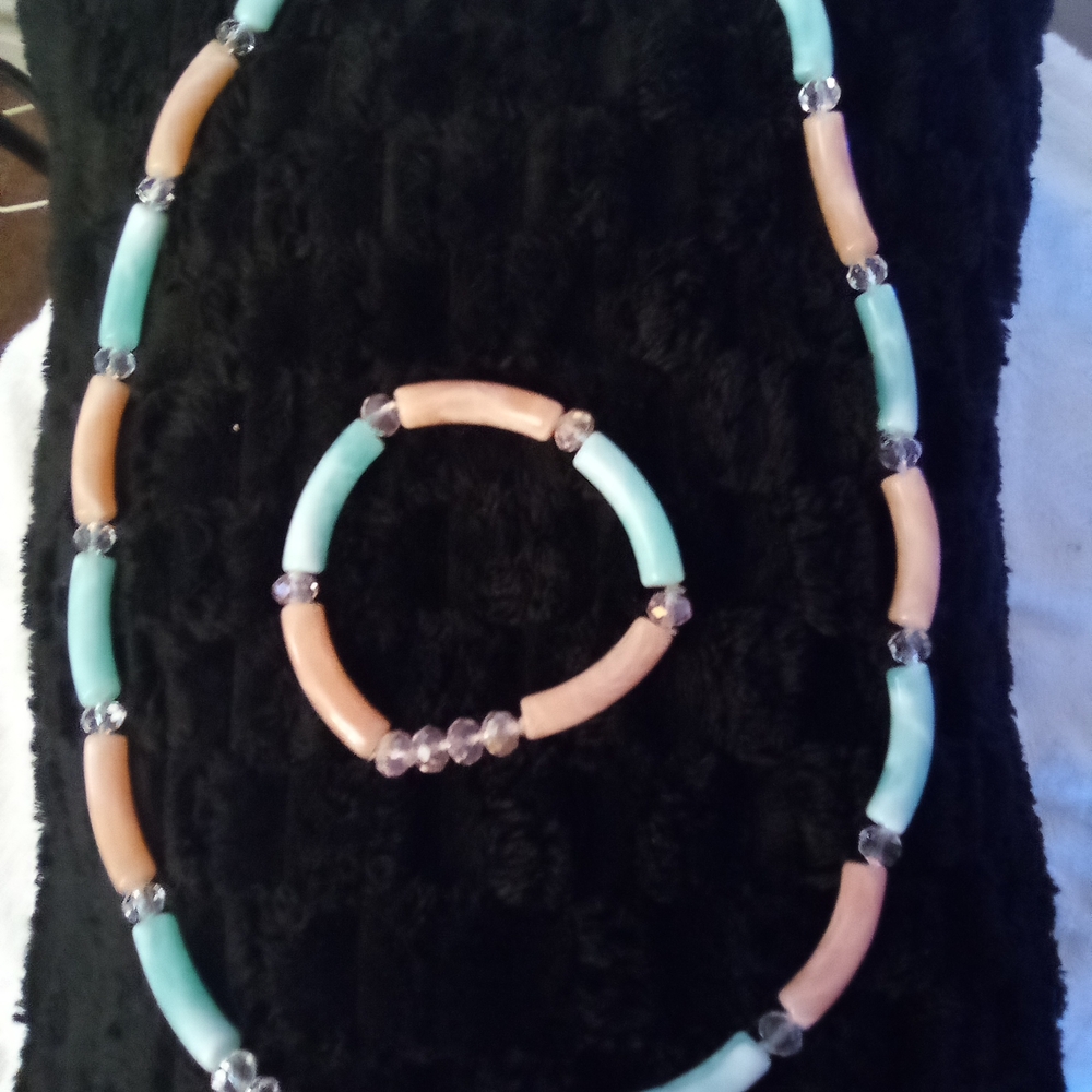 Blue and Pink Beaded Necklace